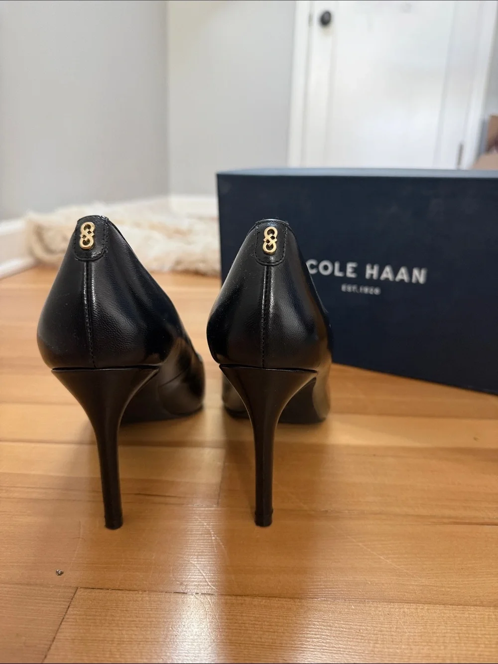 Cole Haan Black Leather Pointed-Toe Heels